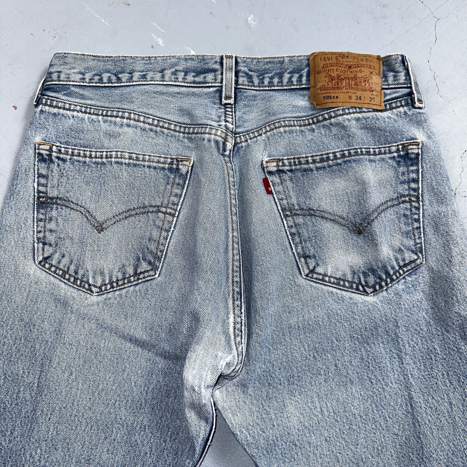 Levis 501 Vintage 90s XX Straight Leg Mexico Jeans 34x36 Light Wash Act 31x32