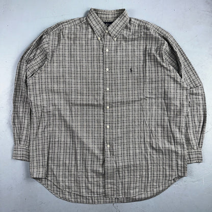 Ralph Lauren Shirt VTG XL Gray Blaire Cotton Long Sleeve Button Up Down Plaid