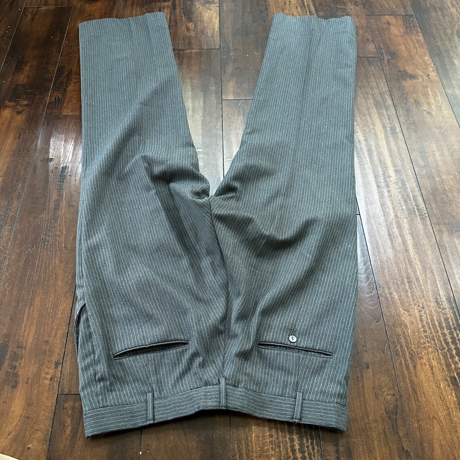 Vtg USA Eagles Pinstripe Mens Gray Wool 3 Pc Suit 42 Vest 33x30 1980s Vest