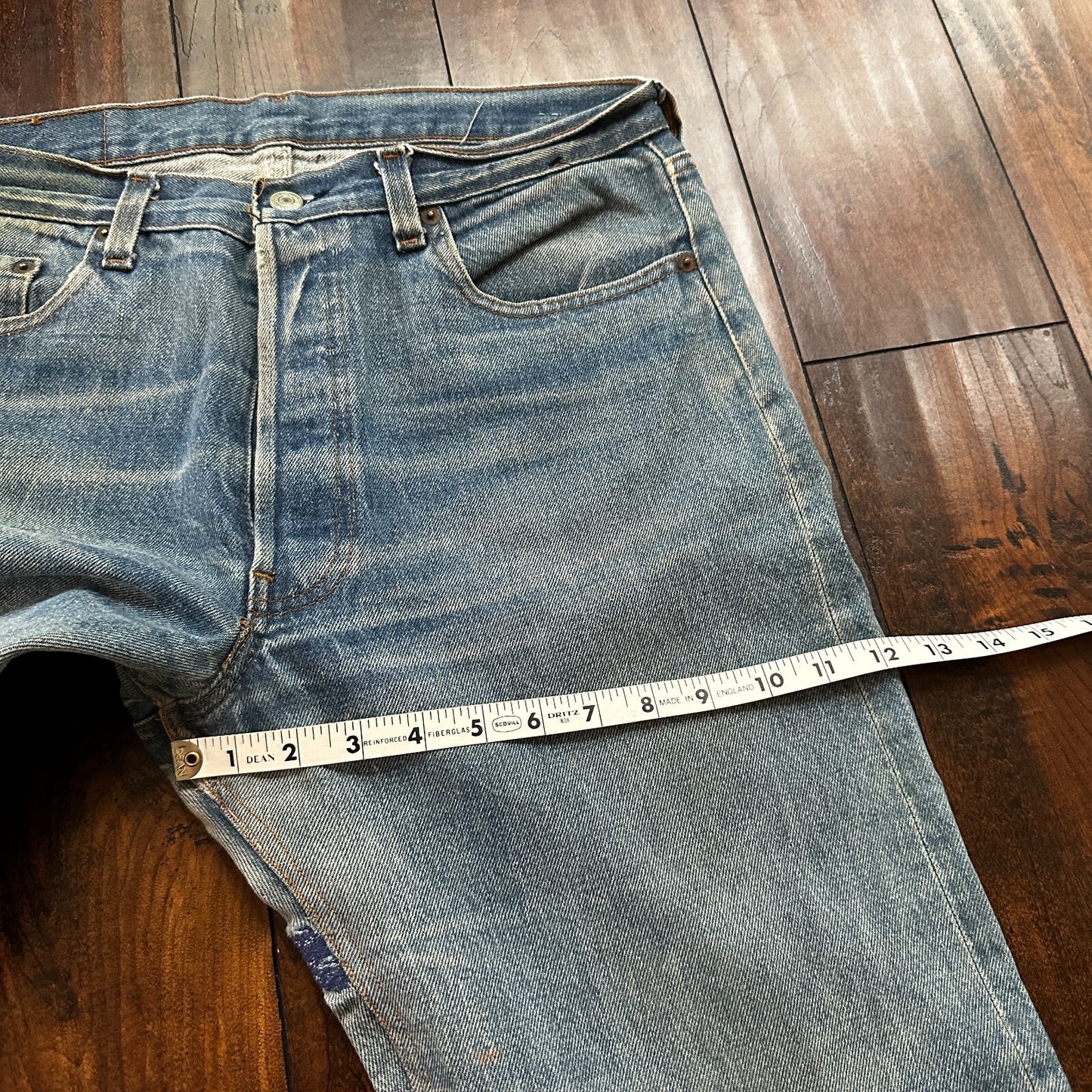 VTG USA Levis 501 Button Fly 80s Tag Jeans 32x27 Straight Leg Thrashed Ripped
