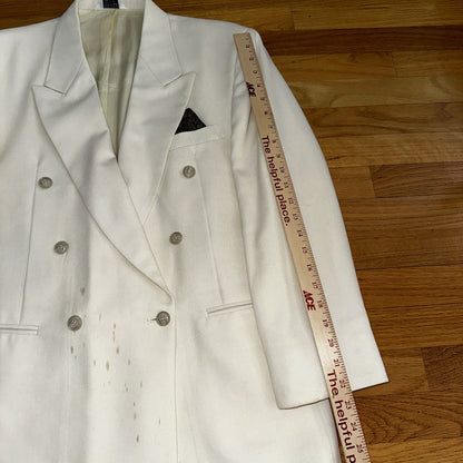 Cellini White 2 Piece Suit Mens 42R 33x26 Solid Double Breasted USA 1980s 80s