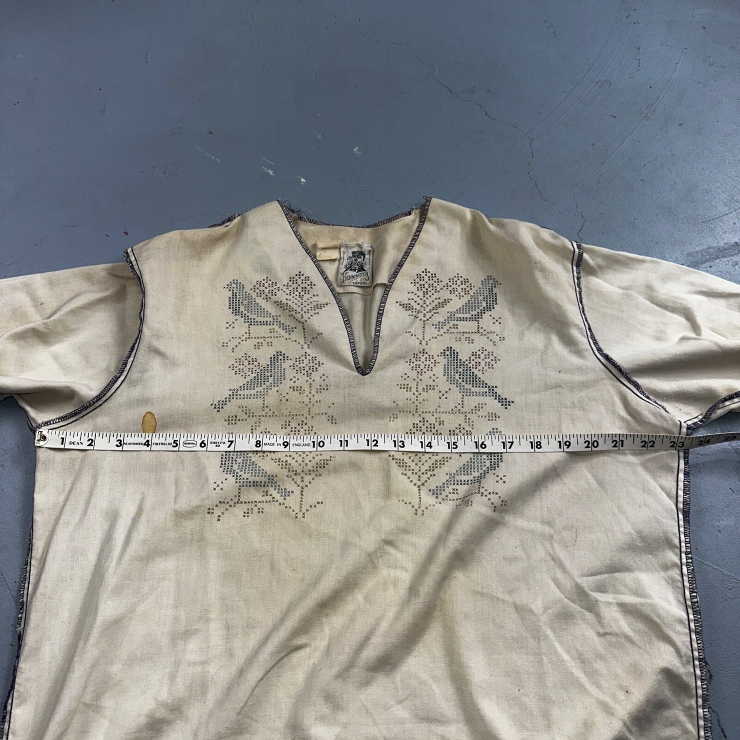 VTG 70s Kennington Cool Breeze Bird Linen Beach Shirt Sheer Unisex Stained