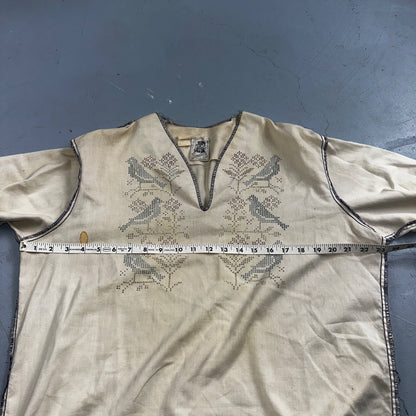 VTG 70s Kennington Cool Breeze Bird Linen Beach Shirt Sheer Unisex Stained