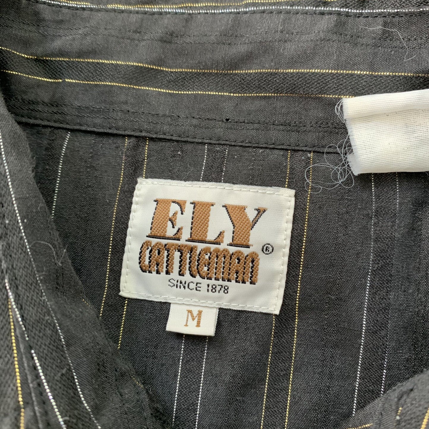 Vintage 60s Ely Cattleman Pearl Snap M Western Shirt Black Silver Gold 70s True