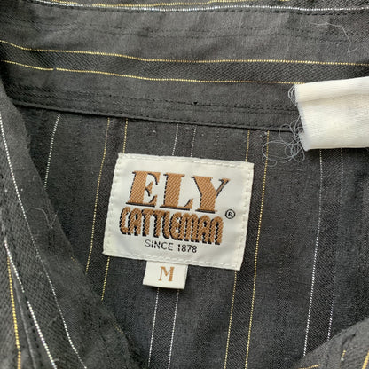 Vintage 60s Ely Cattleman Pearl Snap M Western Shirt Black Silver Gold 70s True