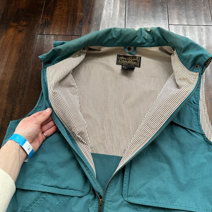 VTG Eddie Bauer Vest Mens M Green Blue Canvas Unlined Basic Cool Safari