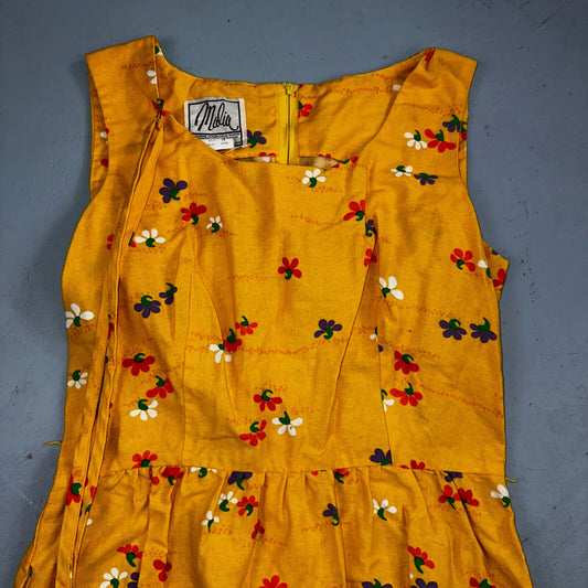 Vtg 70s Malia Honolulu Hawaiian Bright Flower Power Belted Maxi Dress Sz 14