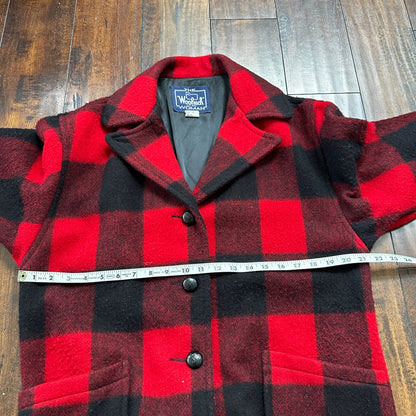 VTG Woolrich Coat Womens M Red Black Plaid Wool Blend Mackinaw Jacket 1970s 70s