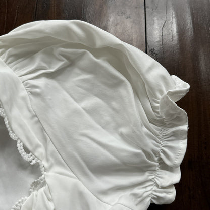 SHEIN MOD Ruched Bust Shirred Back Puff Sleeve Front Dress White Sexy Summer