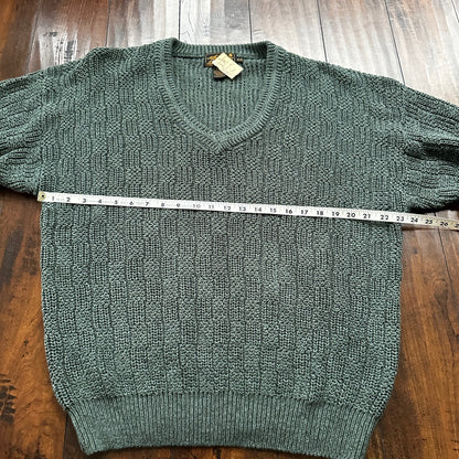 VTG Eddie Bauer Chunky Outdoor Green Knit Sweater M 90s Preppy Cardigan V Neck