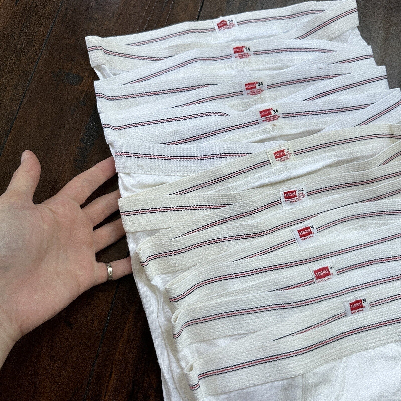 Hanes Briefs Men Size 34 White Cotton Black Stripes 9 Pair Vintage USA Lot 1960s