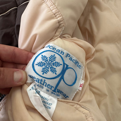 VTG Reversible Ocean Pacific Brown Insulated Puffer Jacket Double Sided 70s 80s