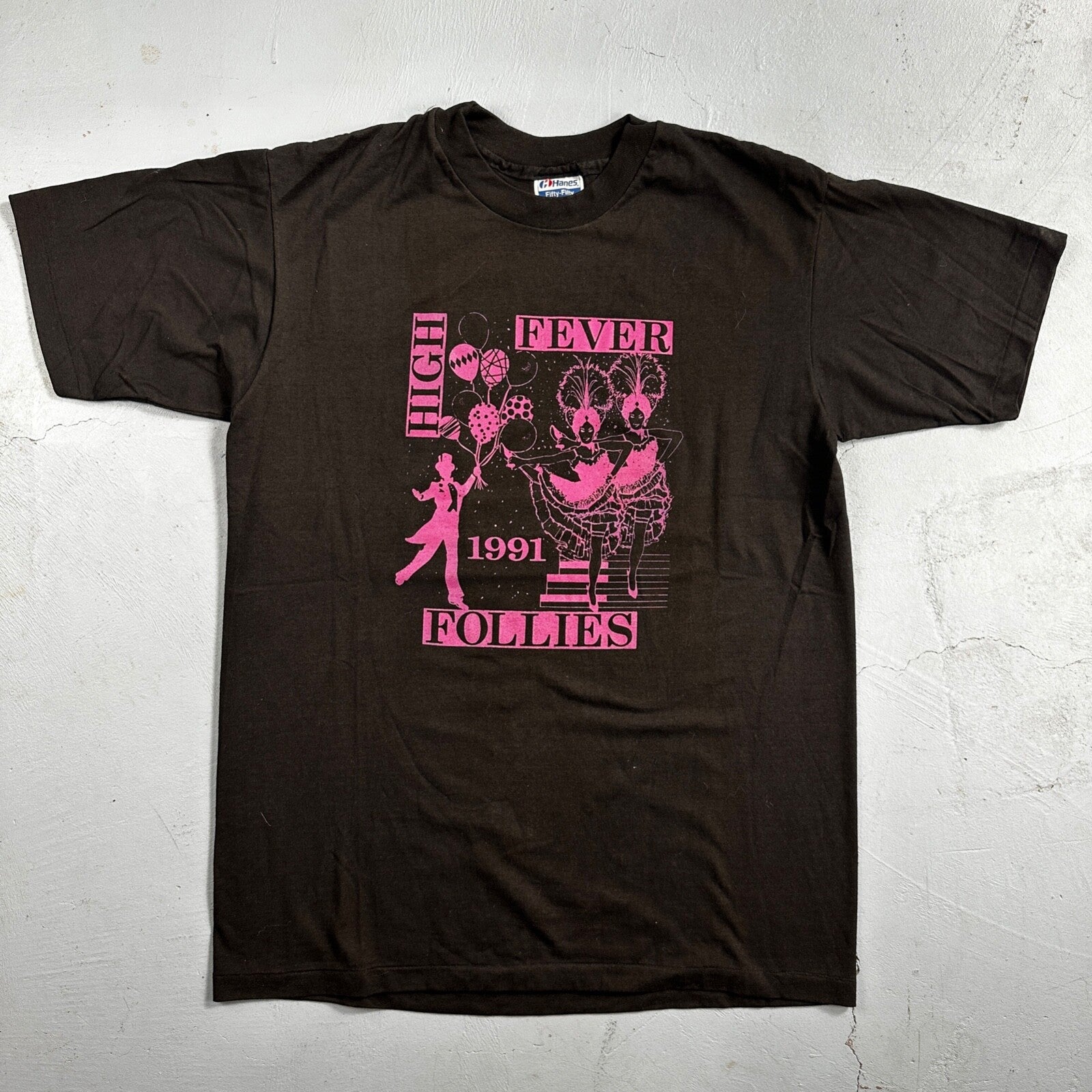 High Fever 90s VTG T Shirt Star USA Hanes 1991 Follies Balloons Dancers Music