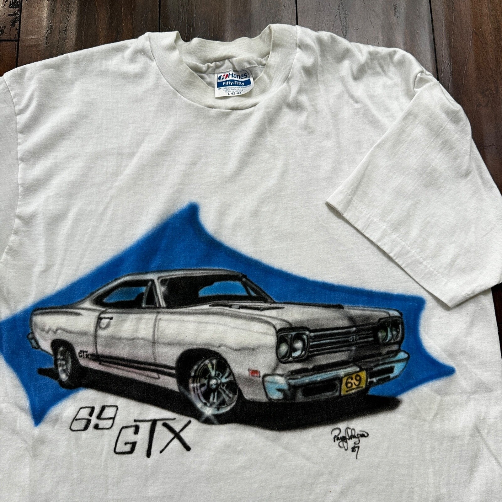 GTX 1969 Plymouth VTG T Shirt Airbursh Hanes USA Single Stitch 80s 1987