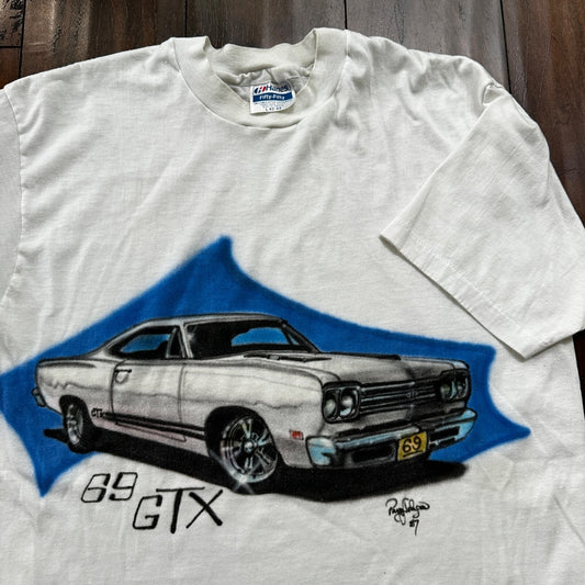 GTX 1969 Plymouth VTG T Shirt Airbursh Hanes USA Single Stitch 80s 1987