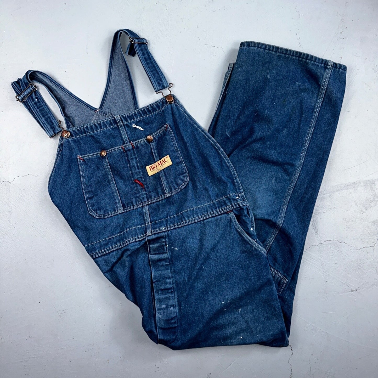 Big Mac Authentic Workwear Men's Bib Overalls 42x30 VTG Wash Blue Jean Denim