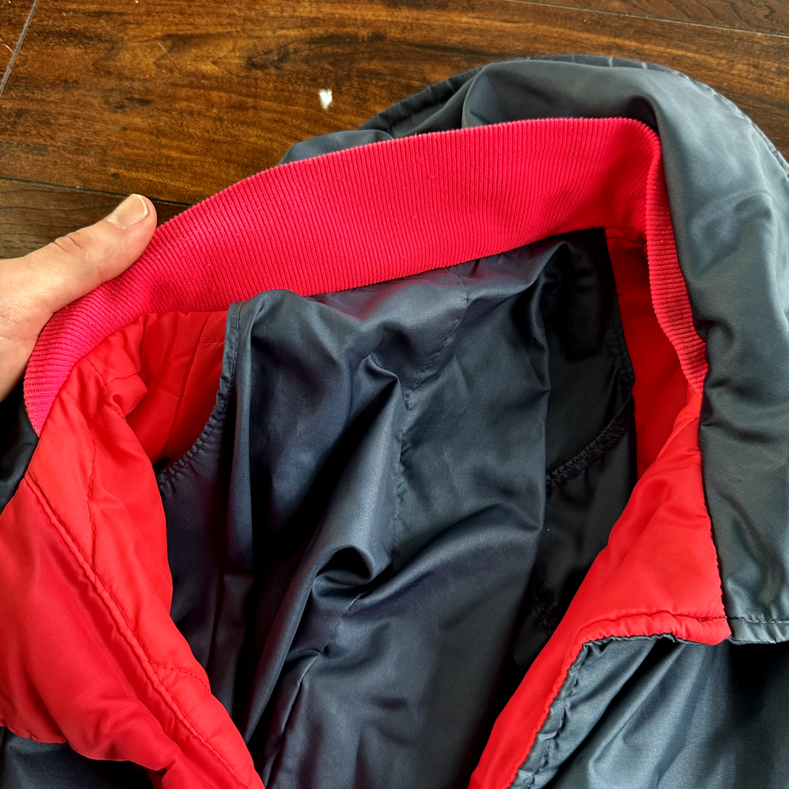 Vintage 50s Comfy Puffer Coat Jacket Womens Metallic Talon Zipper 60s Navy