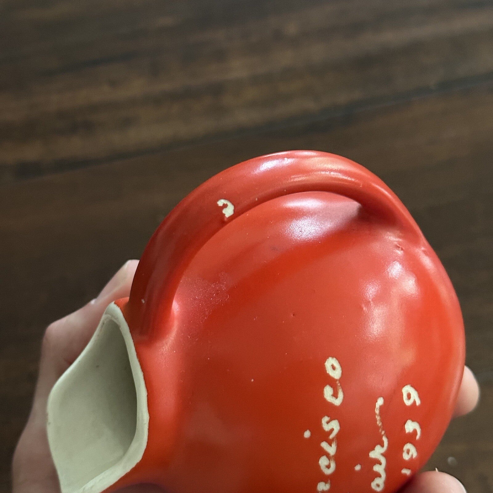 1939 San Francisco WORLD’S FAIR PITCHER Small Tilt  BALL PITCHER Orange 40s 30s