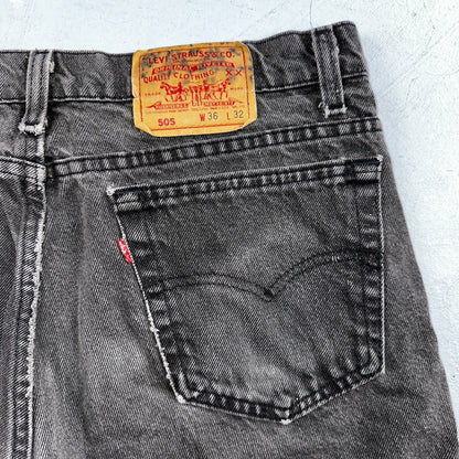 Levis 505 Vintage 90s USA Red Tab Jeans 36x32 Black Light Wash Act 34x27