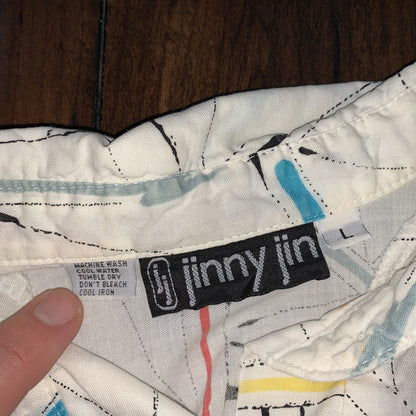 Jinny Jin Disco Vintage 70's Floral Shirt Sz L Retro Womens Top Blouse 80s Top