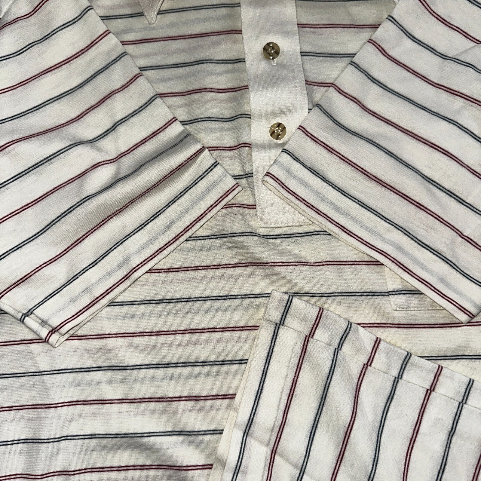 Striped 1980s Polo VTG T Shirt 80s Club Fellow White Stained Simple Tee