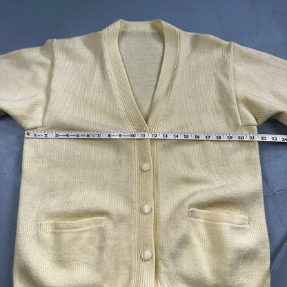 Vintage Yellow Knit Sweater Cardigan Womens 70s 80s Basic Cozy Essential Winter