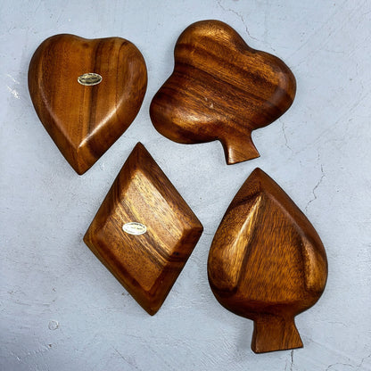 Vintage Monkey Pod Wood Card Playing Suits Candy Snack Dishes 80s Hearts Cute