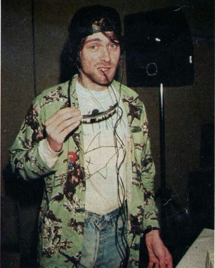 Nick & Nora Cowboy Pajama Shirt M Green Flannel Kurt Cobain USA 90s Nirvana T