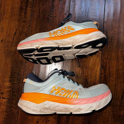 Hoka One One Bondi 10.5 Womens Cushioned Running Shoes Blue Haze Orange