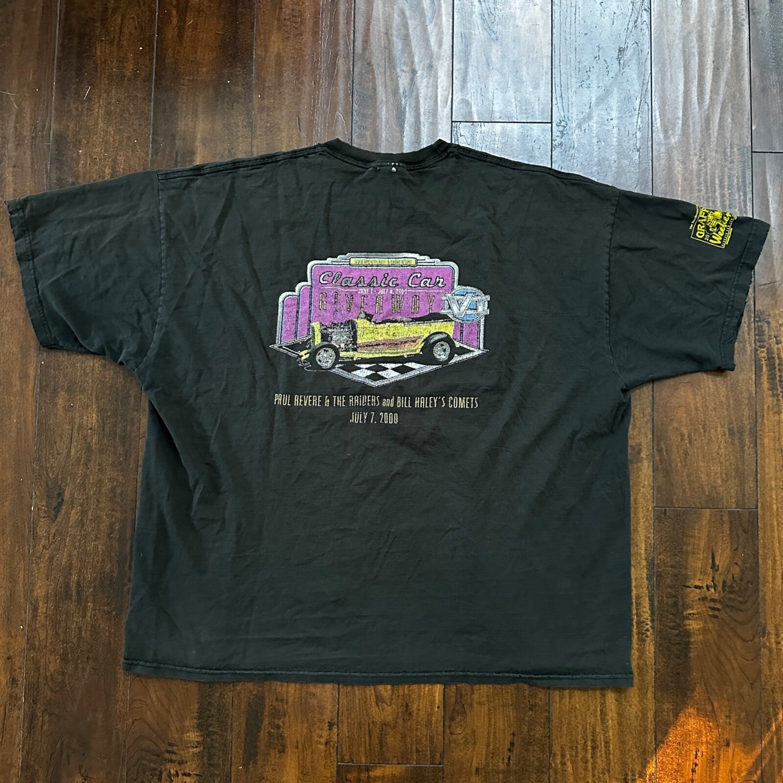 Y2K 2000 VTG T Shirt Classic Cars Driving Old Nascar Antique Black Faded 2XL