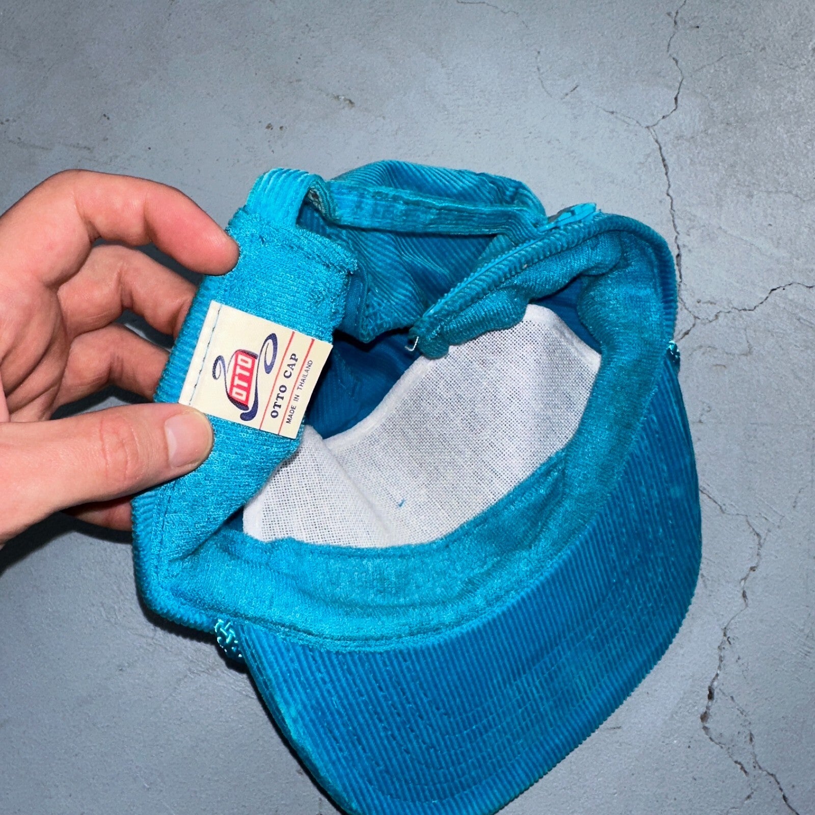 Baker Montana Ross Management Corduroy VTG Hat Cap Snapback Blue Fun Text Otto