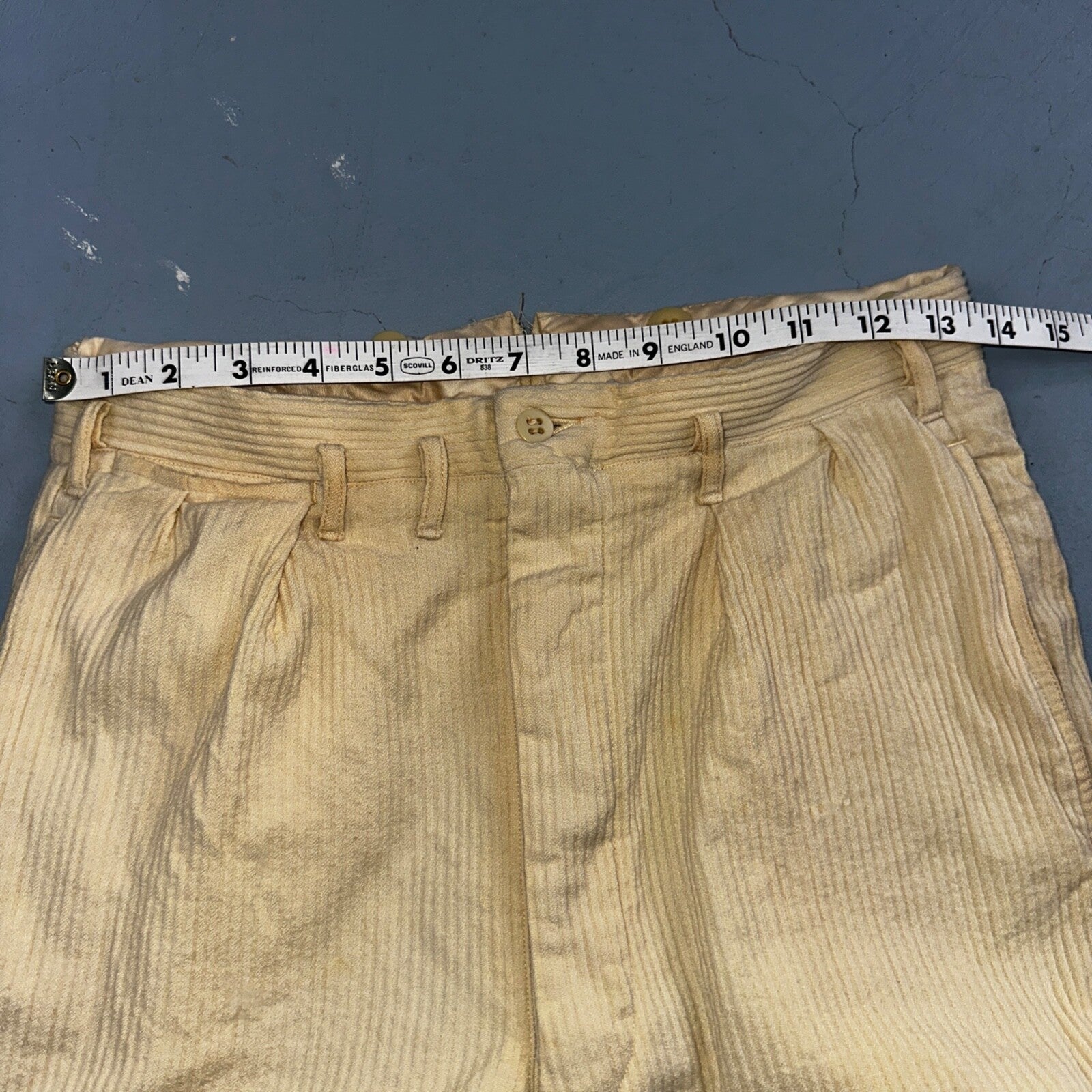 1930s 1940s Pants Mens 27 Yellow Corduroy Chino Straight Pockets Palm Beach Suit