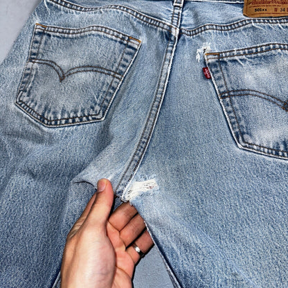 Levis 501 Vintage 90s XX Straight Leg Mexico Jeans 34x36 Light Wash Act 31x30