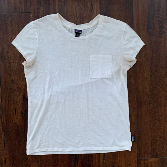 Patagonia Womens Small Basic White T Shirt Sports Gym USED Blank Nordstrom