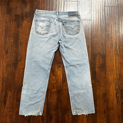VTG 90s Levis 501 Button Fly 38x33 USA Tag Jeans Straight Wash Blue XX Act 34x28
