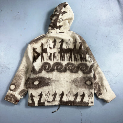 1970s Wool Lama Bird Coat Mens Jacket Size L Sweater Button Up 70s Rockabilly