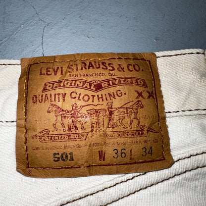 Levis 501 Vintage 90s USA XX Straight Leg Jeans White Light Wash 36x34 Act 34x34