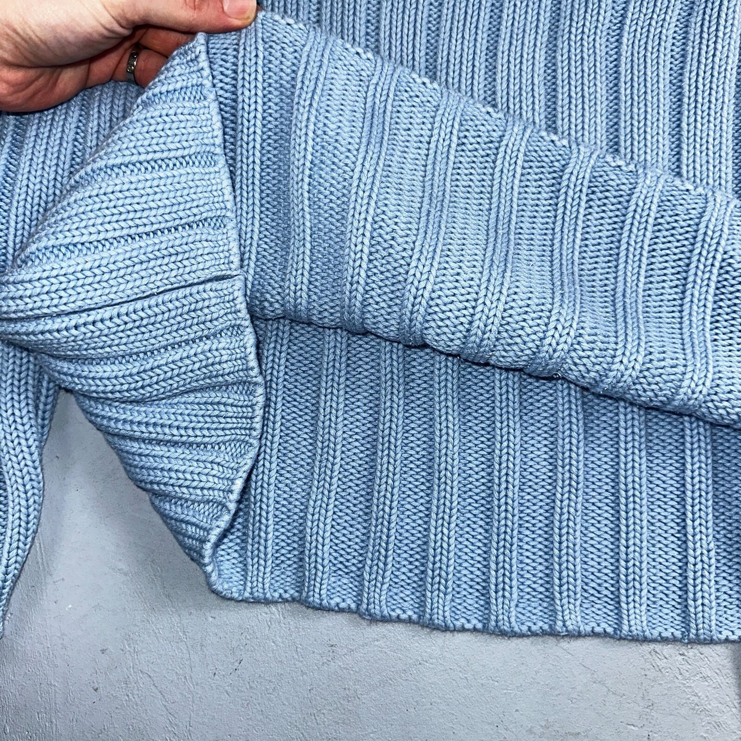 Vintage 90s Lands End 100% Cotton Chunky Ribbed Knit High Neck Sweater Size L