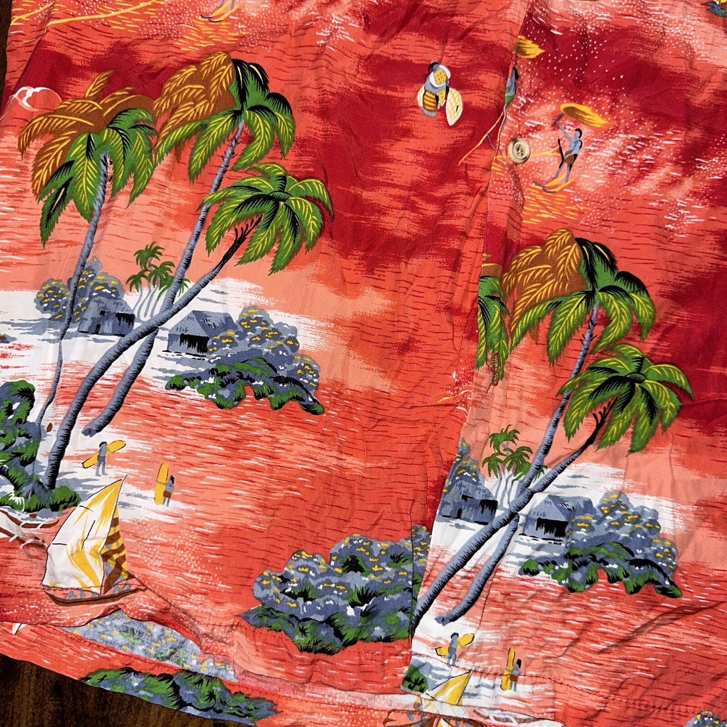 VTG OCEAN PACIFIC OP SHIRT HAWAIIAN ALOHA Rare 80s 70s Red All Over Print Crazy