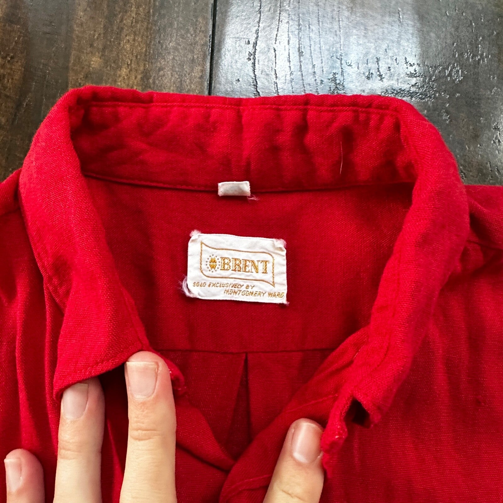 VINTAGE 1970’s Brent Red Flannel Short Shirt Button Down Medium Rockabilly