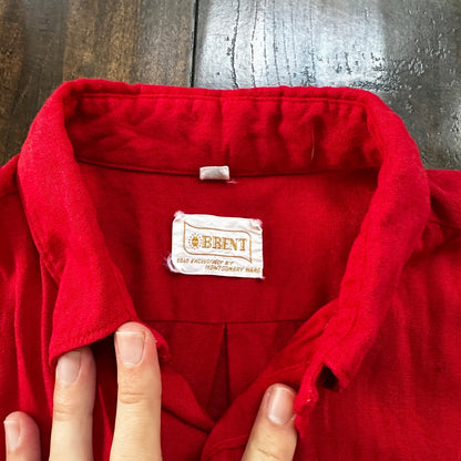 VINTAGE 1970’s Brent Red Flannel Short Shirt Button Down Medium Rockabilly