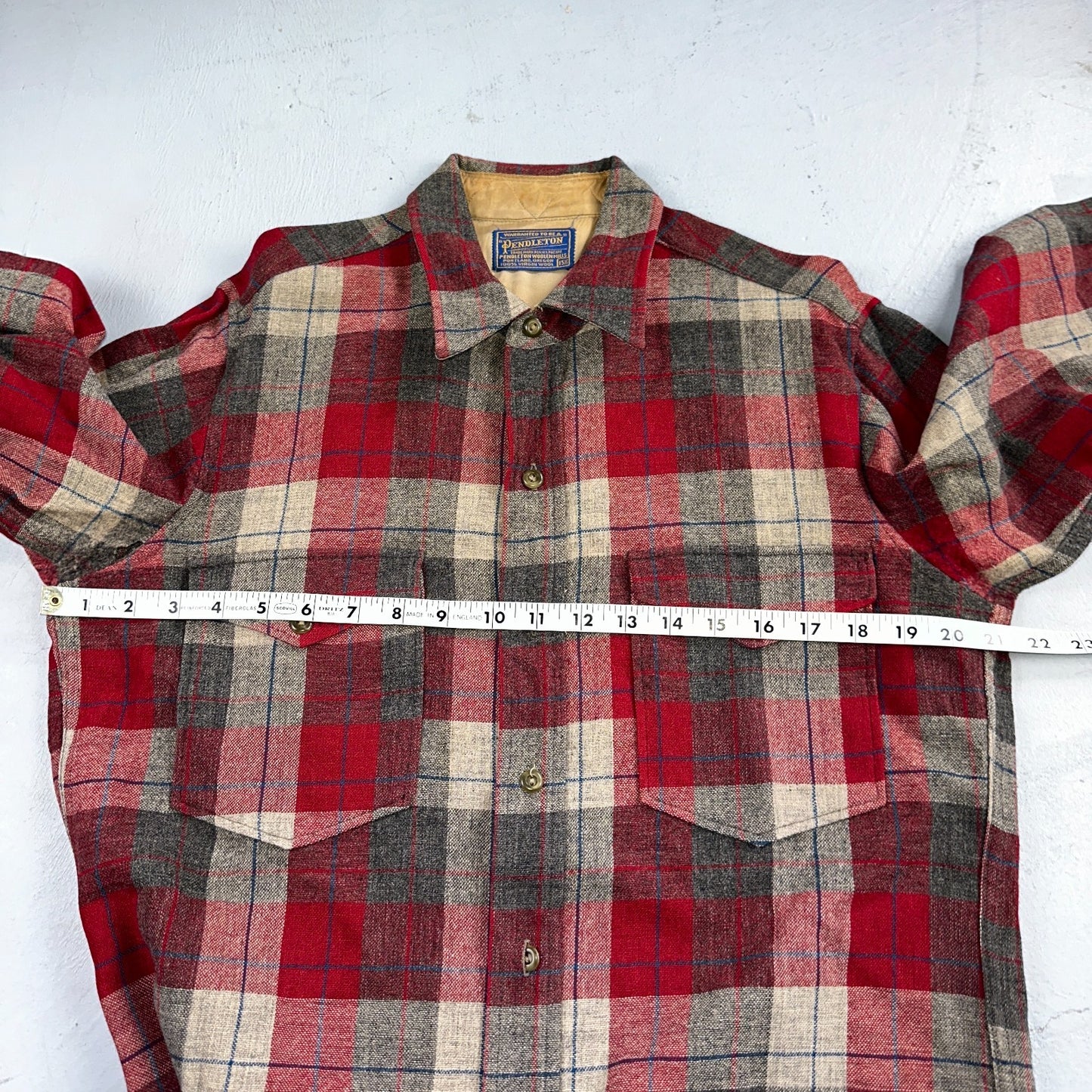 Pendleton VTG Burnside Shirt Plaid 100% Wool Button Down Size M Plaid 1950s Camp