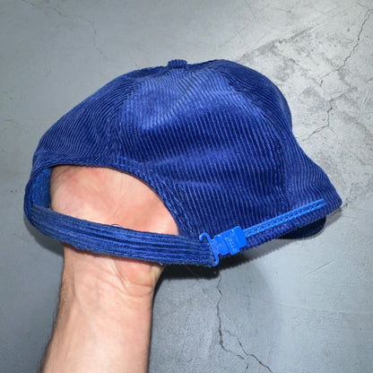 Microflect Blue Corduroy VTG Hat Cap Snapback Radio Television TV Promo Trucker