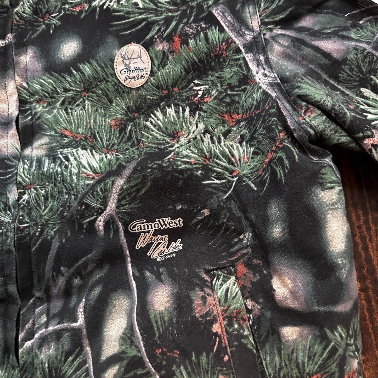 VTG West Camo Leaf Advanced Fleece Jacket Rain Coat Mens M 2004 PineTree Tree