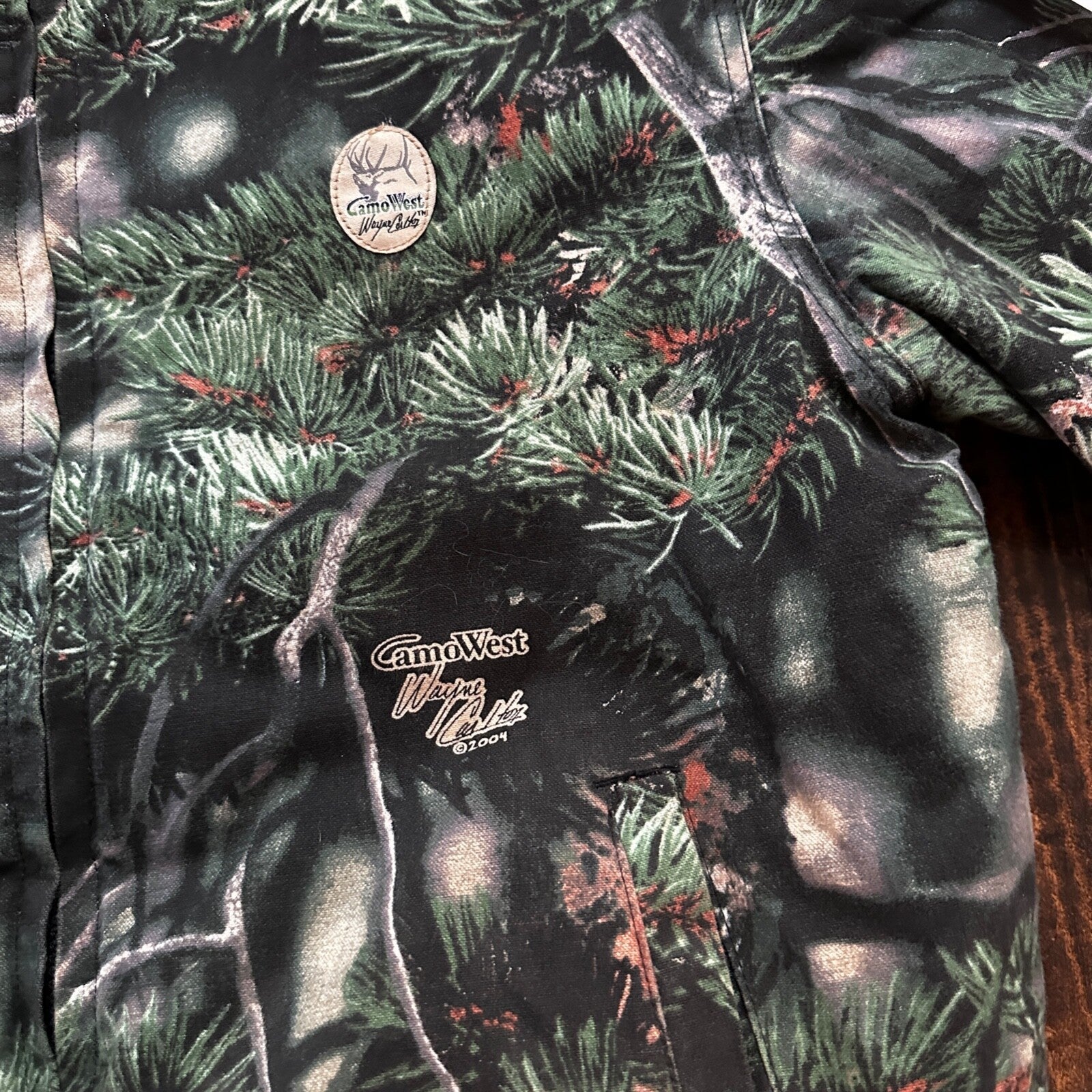 VTG West Camo Leaf Advanced Fleece Jacket Rain Coat Mens M 2004 PineTree Tree