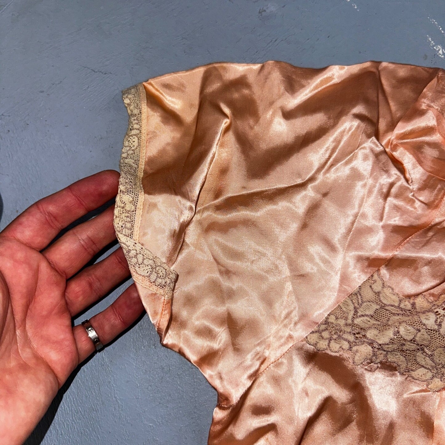 VTG Orange Pink 1970s Lingerie Slip Dress Sleepwear Full Sweep Crop Lace Shirt