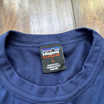 VTG Patagonia Shirt Mens L Blue Crew Neck Long Sleeve Capilene Base 90s USA