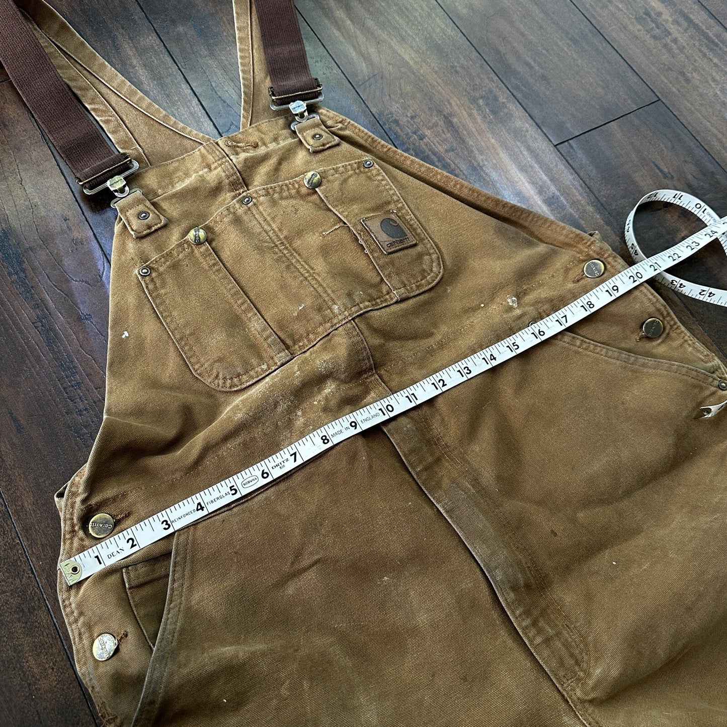 Carhartt DKB Double Knee Duck Unlined Bib Work Tan Brown Overalls 40x27 VTG