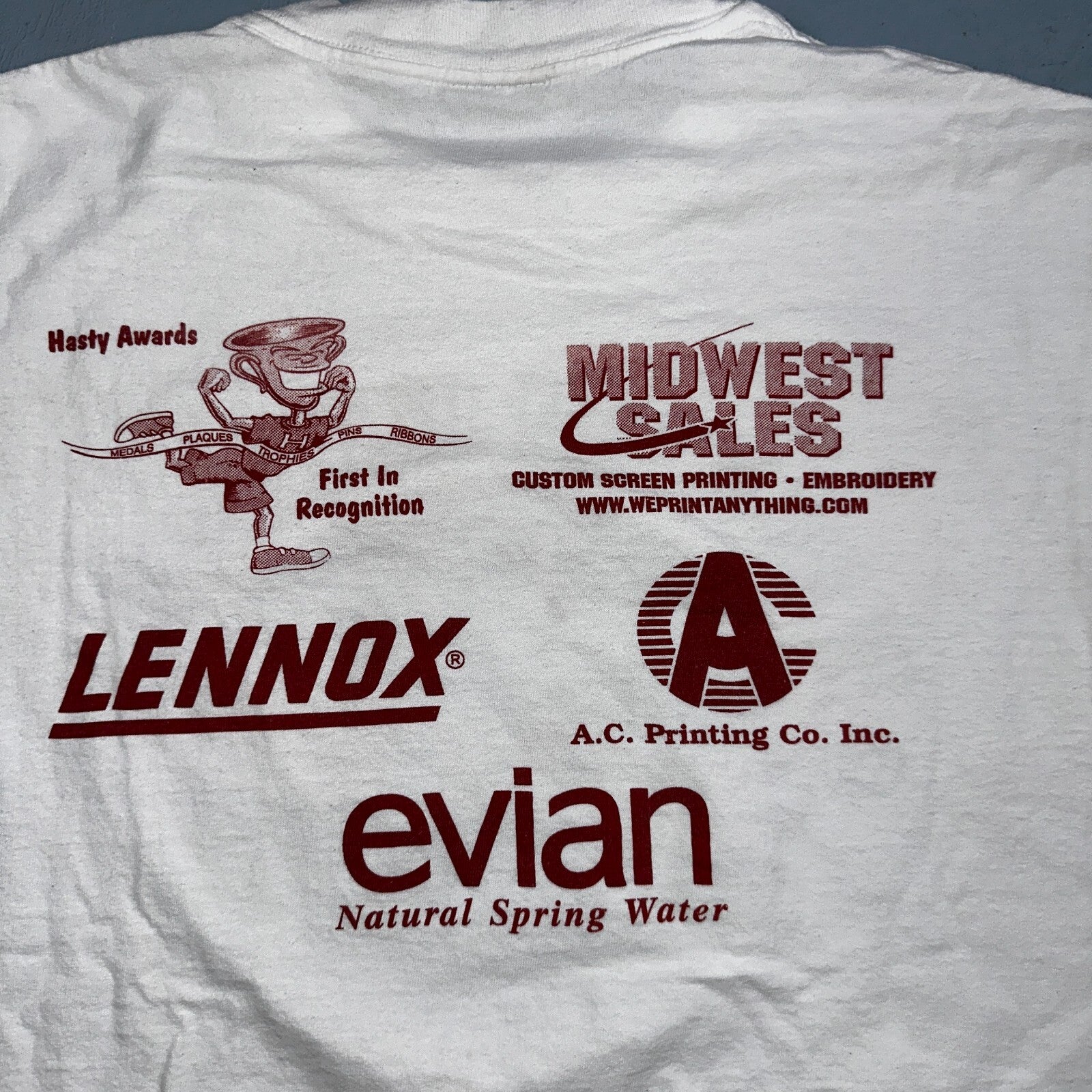 Oneita Just For Feet 1999 VTG T Shirt 90s Promo Evian Sponsors Graphic Lennox