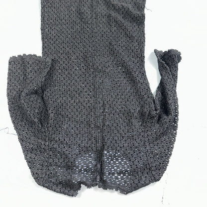 Vtg 60s 70s Lace Dress Fit Rockabilly Simple Black Midi Long Sleeve Talon